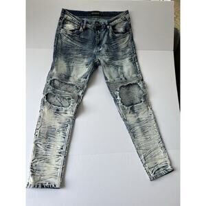 Victorious Mens Jeans Stonewash Distressed Zip Ankle‎ 32x30